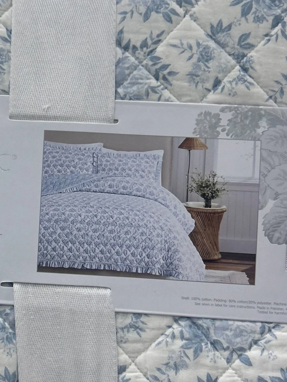 Shabby Chic Blue & White Reversible Floral Queen Cotton Quilt Set 88”x92”